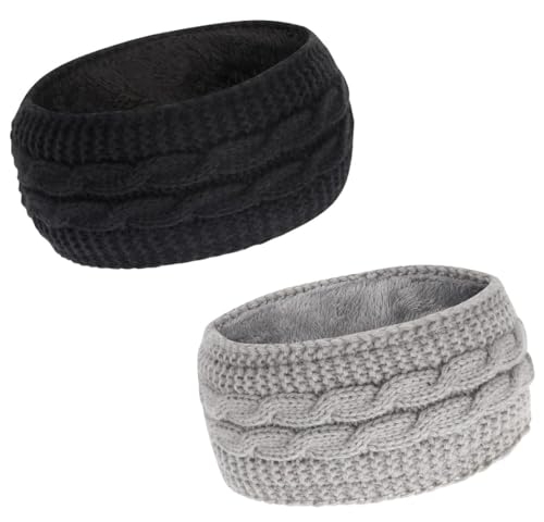 LATRAT 2 Stück Stirnband Damen Winter, Gestrickte Verdicken Haarband, Elastisches Stirnband Madchen Winter, für Partei Outdoor-Sportarten (Schwarz & Grau) von LATRAT