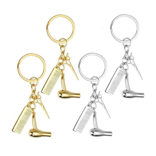 LATRAT 4 Stück Barber Friseur Schlüsselring Metall, Keychain für Auto Handtasche Friseursalon Haarstylisten Geschenk Damen Herren von LATRAT