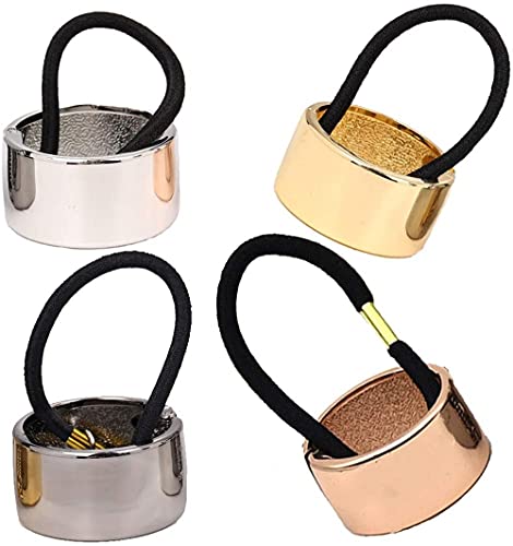LATRAT 4 Stücke Haargummi Metall Ring Elastisch Haar Manschette Elastisches Haarband, Pferdeschwanz Halter Haarschmuck für Frauen, Schwarz, Silber, Golden, Roségold von LATRAT