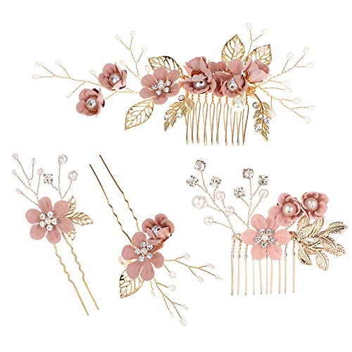 LATRAT 4 stücke Strass haarkämme floral Braut Kopfbedeckung, Braut Kamm Handgefertigtes Haarnadel-Set Kristall-Brautschmuck Kristall Clip Perle Haarnadel Strass Hochzeits-Kopfschmuck von LATRAT