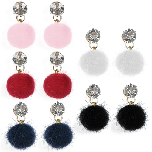LATRAT 5 Pairs Frauen Mode Ohrstecker Flauschigen Pompon Pelz Ball, Ohrringe Flauschigen Pompon Ohrstecker schmuck Geschenk für Damen von LATRAT