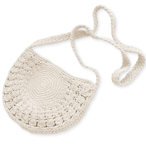 LATRAT Damen Handtasche Runden Sommer Strandtasche Umhängetasche, Retro Halbkreisförmig Sommer Strand böhmische, für Reisen Urlaub Beige von LATRAT