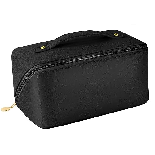 LATRAT Große Kosmetiktasche, Kosmetiktasche für unterwegs, mit Griff, wasserdicht, PU-Leder, für Damen, Kosmetik-Organizer, Schwarz , 23.5 x 10.5 x 11 cm von LATRAT