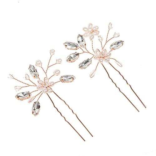 LATRAT Haarkamm,Kristall, Kopfschmuck, Blatt, Brautschmuck, Haarschmuck für Frauen und Mädchen 2 Stück Hochzeit Haarkamm Perle Blume Braut Haarschmuck (Rose-Gold) von LATRAT