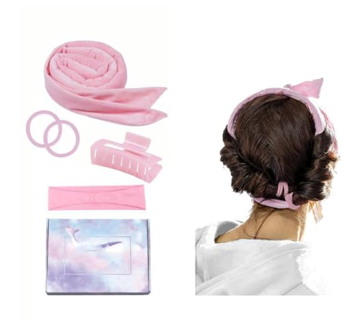 LATRAT Lockenwickler Locken Ohne Hitze, DIY Hair Curler Lockenband, Frisurenset für Mittleres Langes Haar, Haarklammer & Scrunchies Geschenk für Mädchen und Frauen (Rosa, Einheitsgröße) von LATRAT