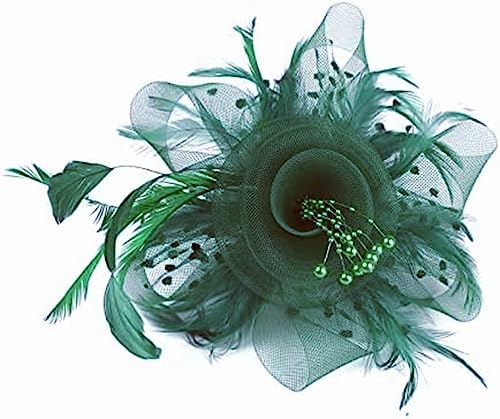 LATRAT Mesh Kopfbedeckung, Vintage-Feder-Bowler-Hut mit Mesh-Blumenherz-Haarteil, für Frauen Mädchen, Pfauengrün von LATRAT