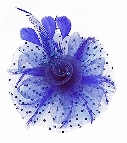 LATRAT Mesh Kopfbedeckung, Vintage-Feder-Bowler-Hut mit Mesh-Blumenherz-Haarteil, für Frauen Mädchen, Blau von LATRAT