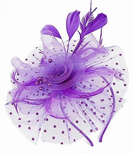 LATRAT Mesh Kopfbedeckung, Vintage-Feder-Bowler-Hut mit Mesh-Blumenherz-Haarteil, für Frauen Mädchen (Violett) von LATRAT