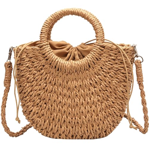 LATRAT Sommer Stroh Handtasche Damen Handgewebte Tasche, Griff oben, Strohhandtasche, Abnehmbarer Schultergurt, Clutch, Sommer Strandtasche Strohtasche Umhängetasche Flechttasche, Brown LATRAT Sommer Stroh Handtasche Damen Handgewebte Tasche, Griff oben, Strohhandtasche, Abnehmbarer Schultergurt, Clutch, Sommer Strandtasche Strohtasche Umhängetasche Flechttasche, Brown von LATRAT