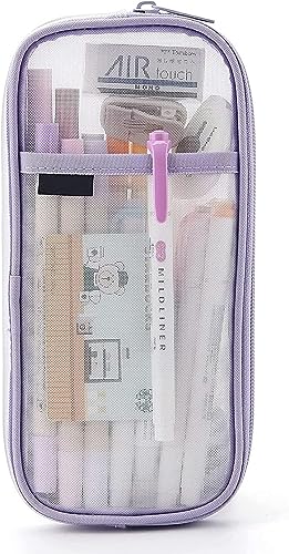 LATRAT Transparentes Federmäppchen aus Mesh, Kosmetiktasche ielseitig einsetzbar für Reisen Schule Teenager Mädchen Schreibwaren-Tasche(lila) von LATRAT