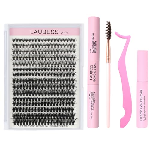 Lash Extension Set 300 Pcs Wimpern Extensions Set Bond and Seal Lash Glue Wimpernbürste Klebereste Entferner Wimpern Pinzette Cluster Lashes DIY Lashes Extension Kit (Set 20D/40D/50D-0.07D-8-16) von LAUBESS