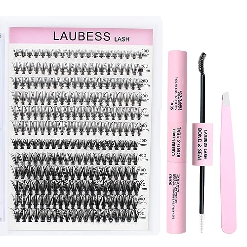 Wimpern Extensions Set 240 Pcs 20D/40D Lash Extension Set Bond and Seal Lash Glue Wimpernbürste Klebereste Entferner Wimpern Pinzette DIY Lashes Extension Kit Cluster Lashes (Set 20D/40D-0.07D-9-16) von LAUBESS