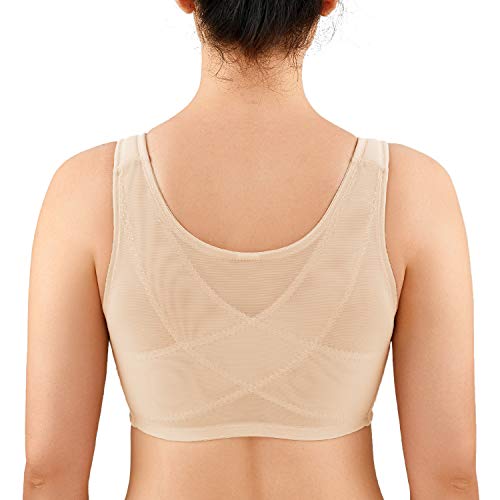 LAUDINE Damen Vorderverschluss Rückenstützender Unterstützend Jacquard Bügelloser BH Beige 75C von LAUDINE