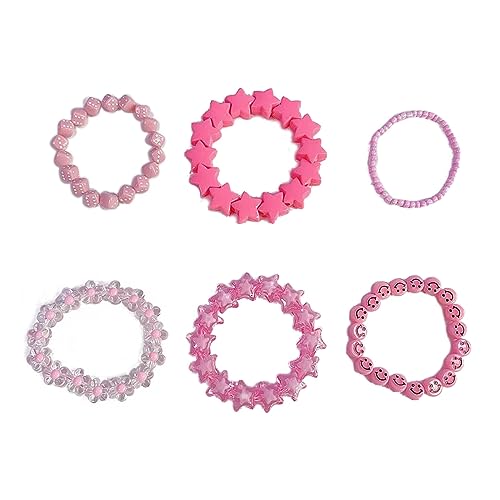 LAUDLY 6 Stück ethnische mehrschichtige mehrfarbige Perlenarmbänder für Frauen, handgefertigtes geflochtenes Blumenarmband, Kristallschmuck von LAUDLY