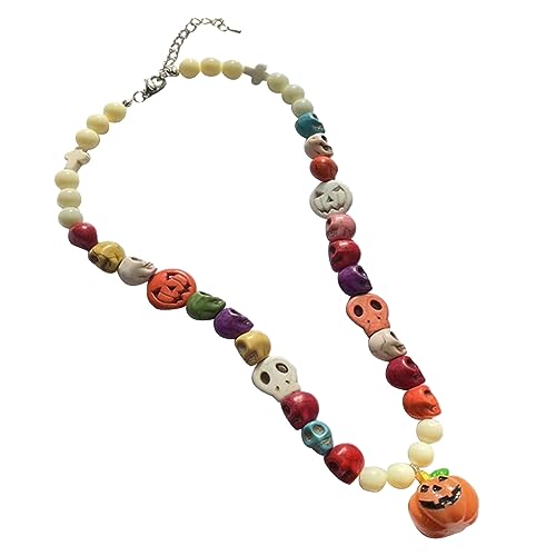 LAUDLY Halskette mit Halloween-Kürbis-Anhänger, Acryl-Schädel-Perlen, modisch, Urlaub, Halsband, Schlüsselbeinkette, Schmuck von LAUDLY