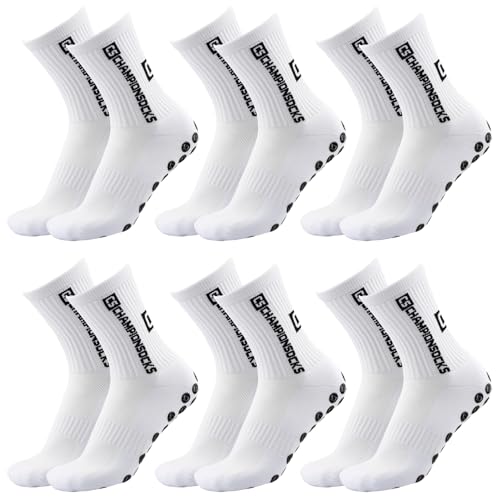 LAUMOE 6 Paare Grip Socken Fussball, Fußball Socken, Football Socks, Socken Fussball Fußballsocken 39-44 Rutschfeste Sportsocken für Fussball Basketball Laufen von LAUMOE