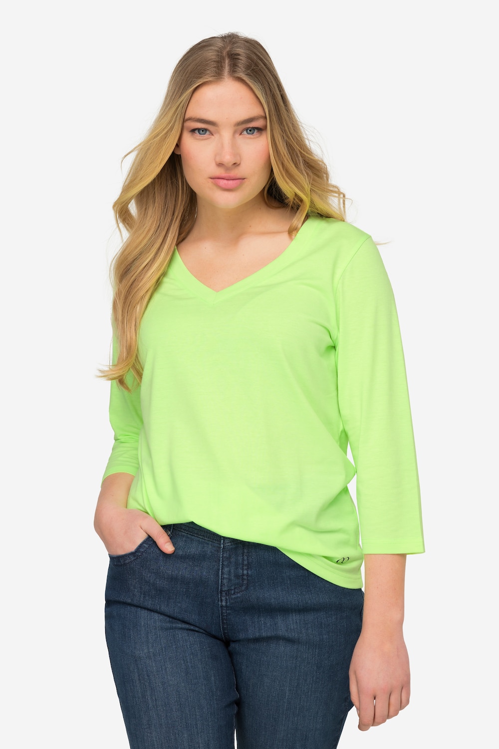 Große Größen Basic-Shirt, Damen, grün, Größe: L, Baumwolle, LAURASON von LAURASON