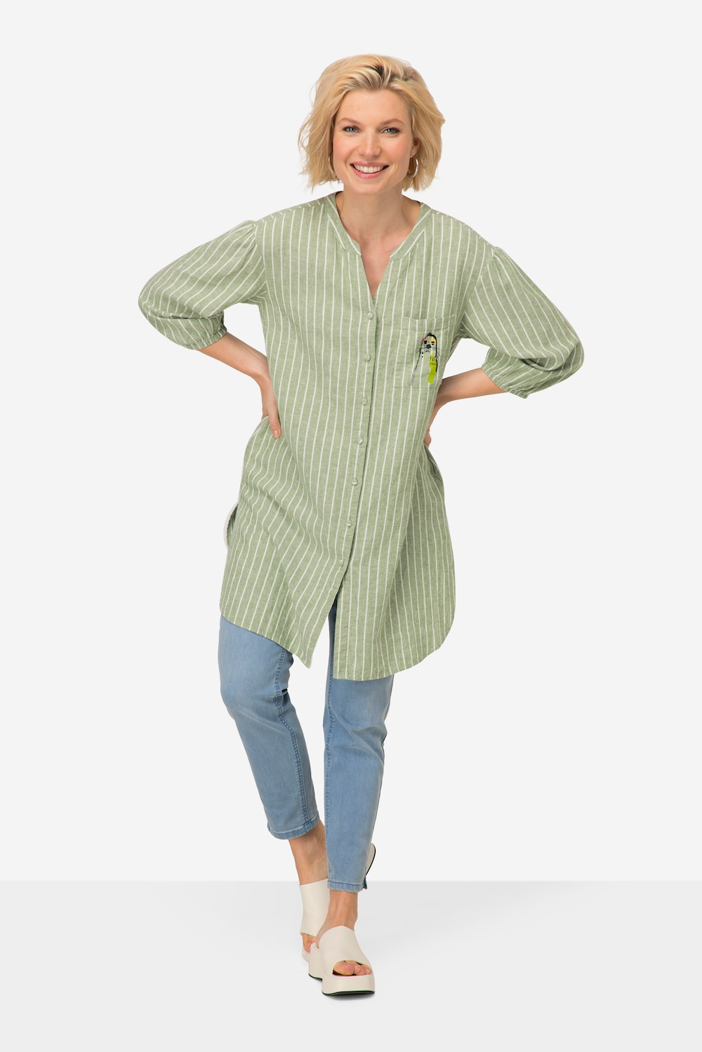 Große Größen Blusenkleid, Damen, grün, Größe: M, Leinen/Viskose, LAURASON von LAURASON
