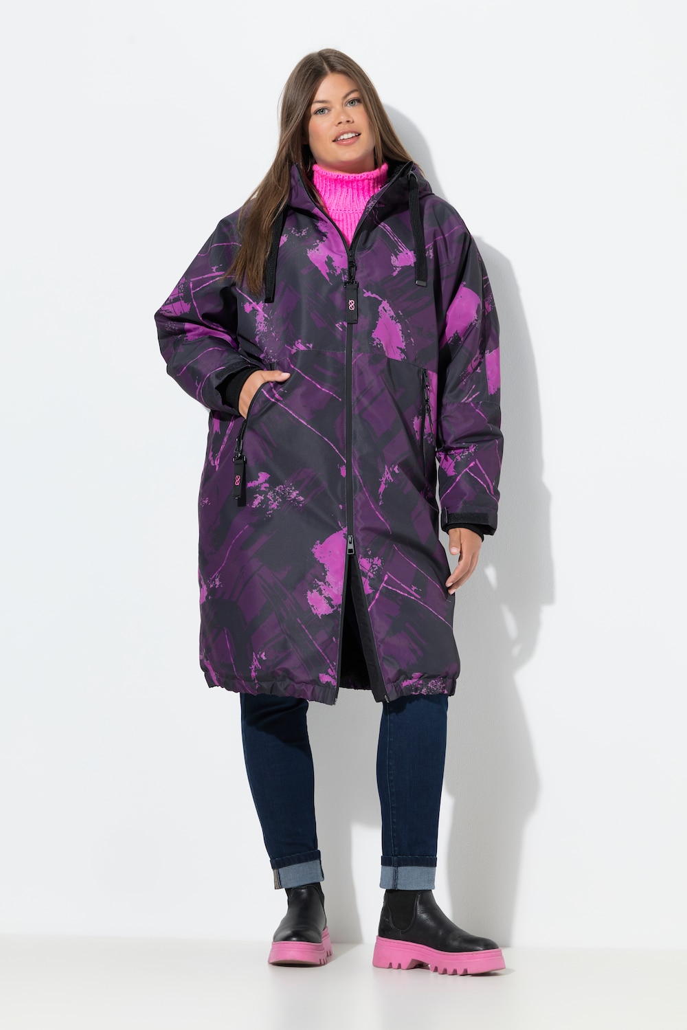 Große Größen Funktionsmantel mit Druck , Damen, schwarz, Größe: 40/42, Polyester, LAURASON von LAURASON