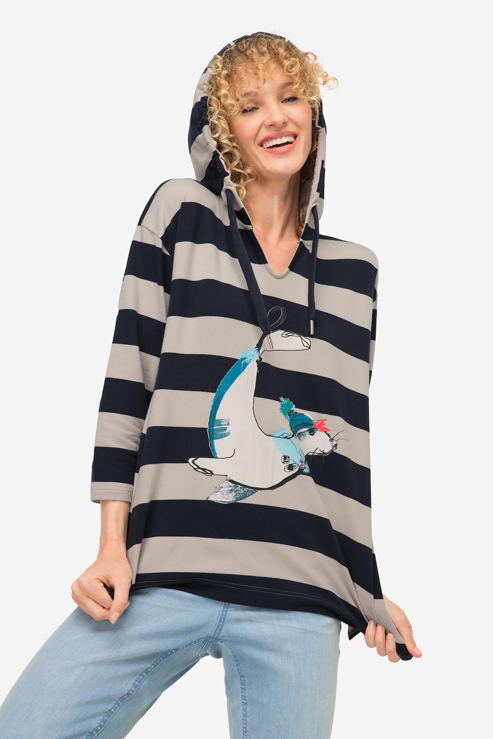 Große Größen Hoodie, Damen, türkis, Größe: L, Baumwolle, LAURASON von LAURASON
