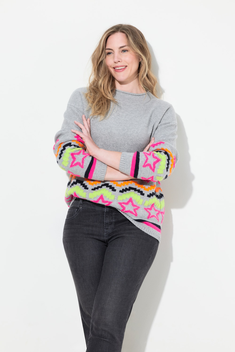 Große Größen Jacquard Pullover, Damen, grau, Größe: L, Synthetische Fasern/Baumwolle/Polyester, LAURASON Große Größen Jacquard Pullover, Damen, grau, Größe: L, Synthetische Fasern/Baumwolle/Polyester, LAURASON von LAURASON