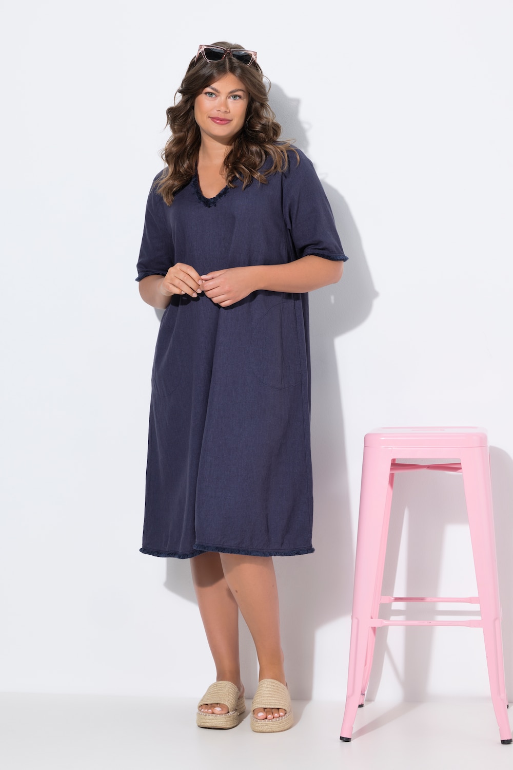 Große Größen Leinenkleid, Damen, grau, Größe: 40/42, Leinen/Viskose, LAURASON von LAURASON