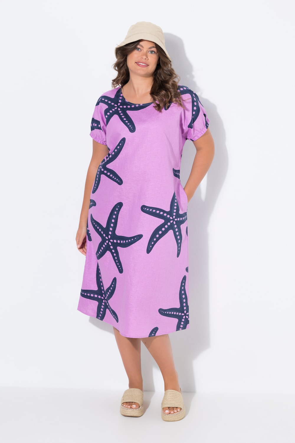 Große Größen Leinenkleid, Damen, rosa, Größe: 40/42, Leinen/Baumwolle, LAURASON von LAURASON