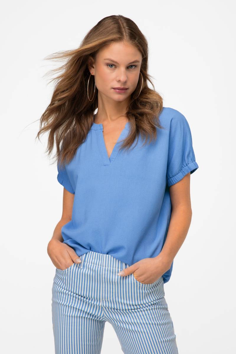 Große Größen Leinenmix-Bluse, Damen, blau, Größe: L, Leinen/Viskose, LAURASON von LAURASON