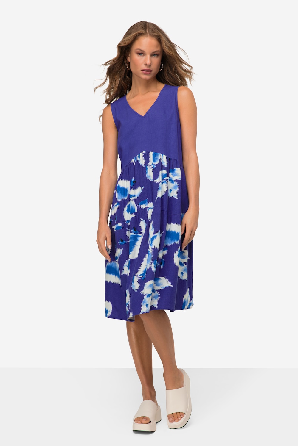 Große Größen Leinenmix-Kleid, Damen, blau, Größe: M, Leinen/Viskose, LAURASON von LAURASON