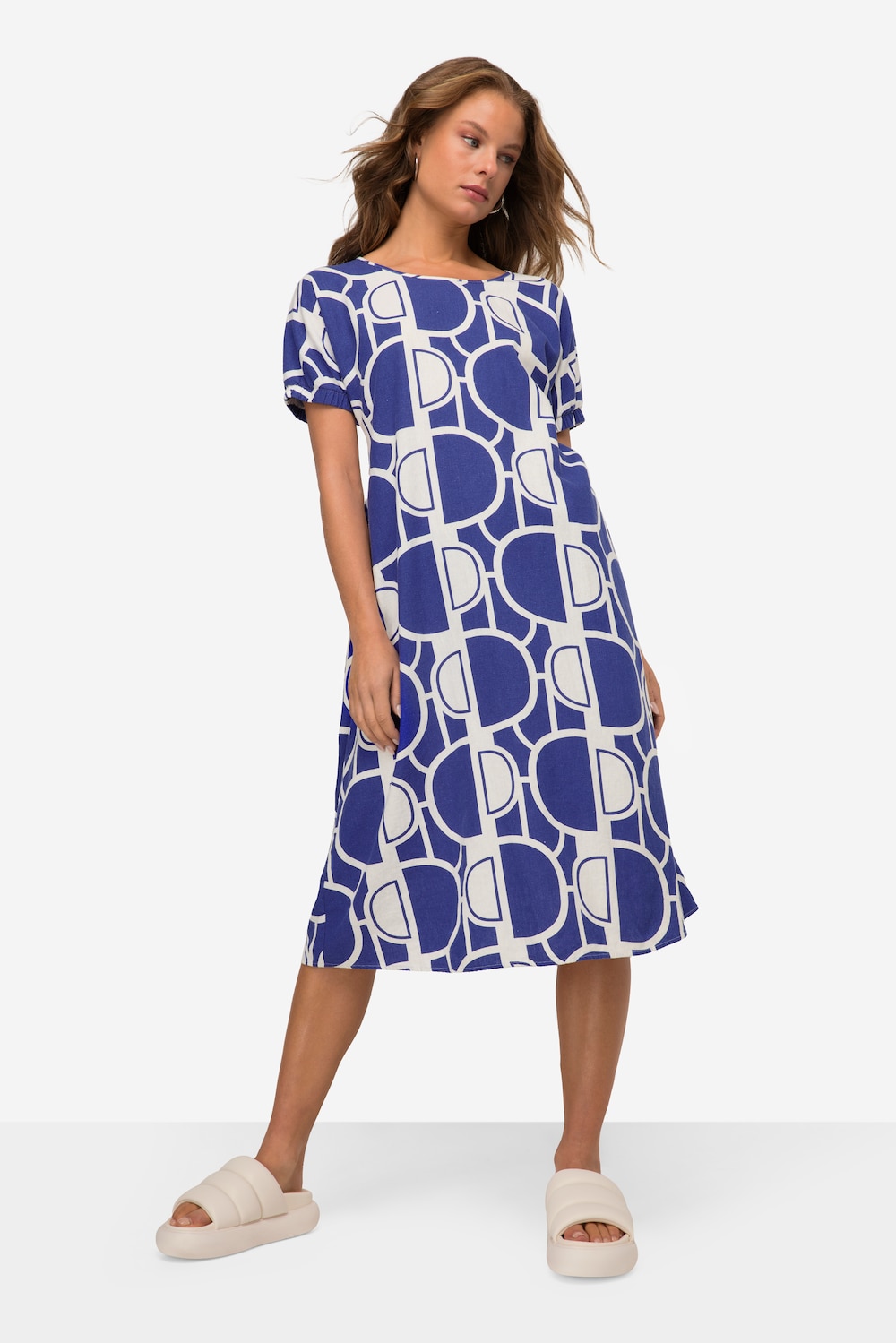 Große Größen Leinenmix-Kleid, Damen, blau, Größe: S, Leinen/Viskose, LAURASON von LAURASON