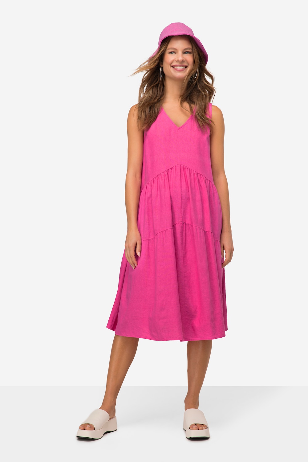 Große Größen Leinenmix-Kleid, Damen, rosa, Größe: M, Leinen/Viskose, LAURASON von LAURASON