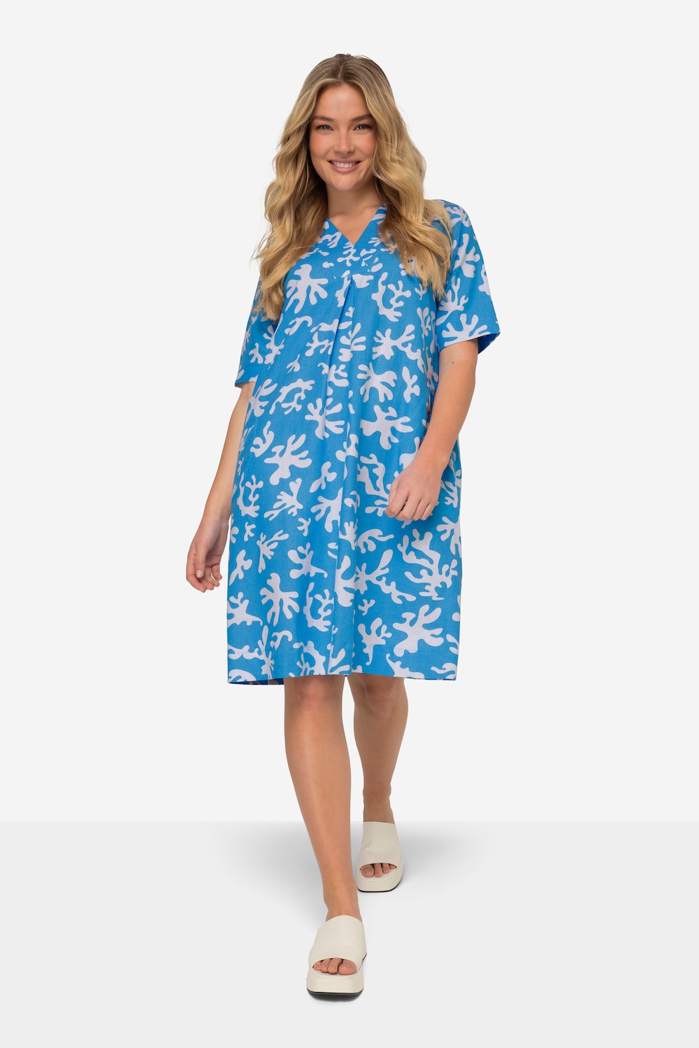 Große Größen Leinenmix-Kleid, Damen, türkis, Größe: 3XL, Leinen/Viskose, LAURASON von LAURASON