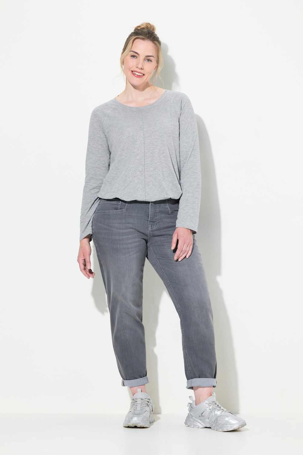 Große Größen Mom-Jeans, Damen, grau, Größe: 46, Baumwolle, LAURASON von LAURASON