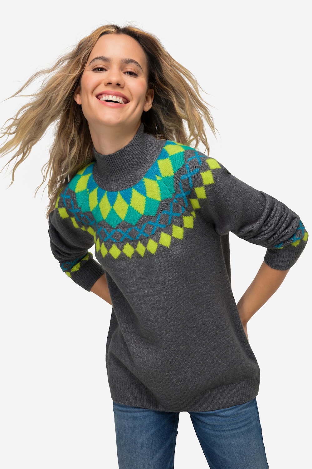 Große Größen Norweger-Pullover, Damen, grau, Größe: L, Synthetische Fasern/Polyester, LAURASON Große Größen Norweger-Pullover, Damen, grau, Größe: L, Synthetische Fasern/Polyester, LAURASON von LAURASON