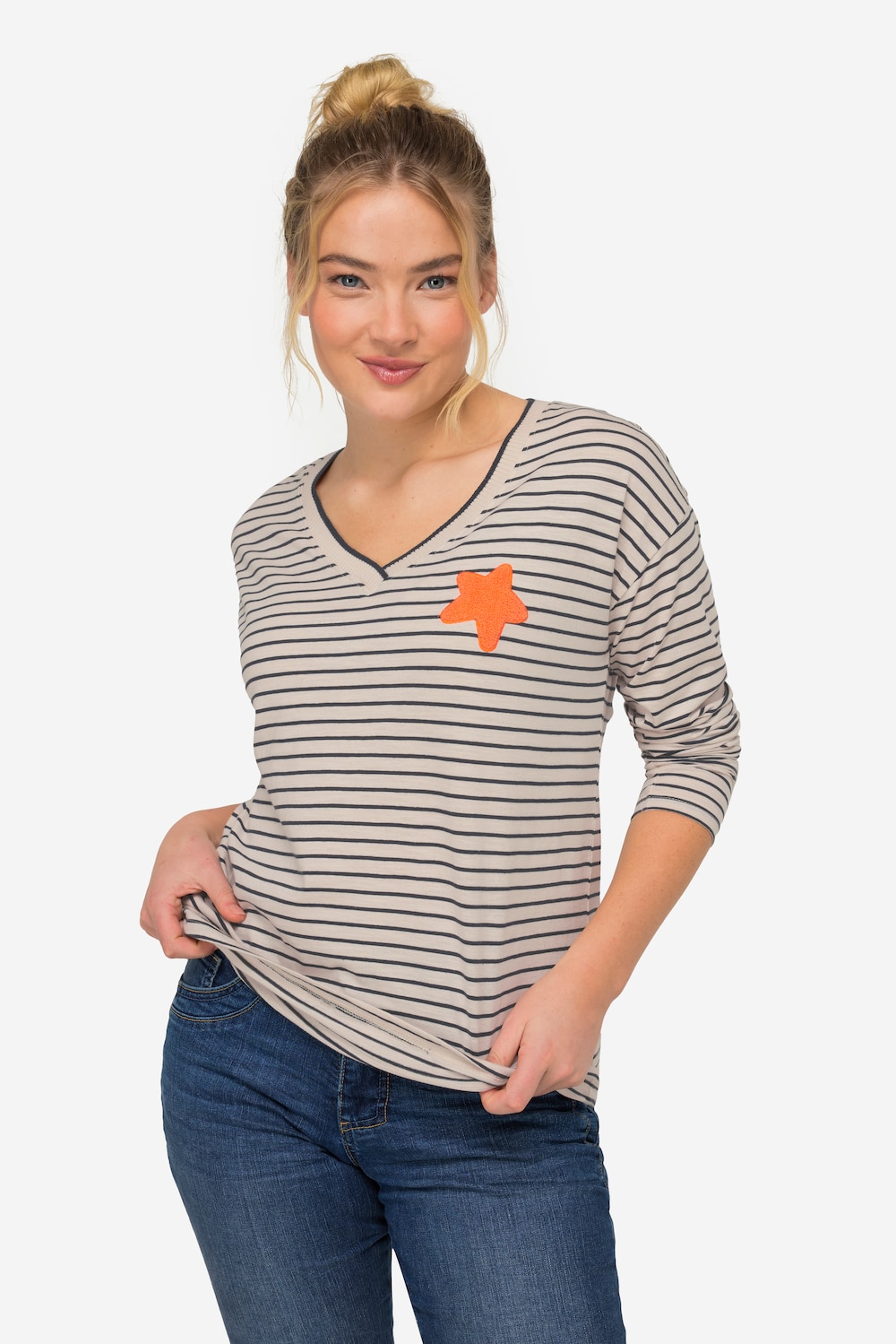 Große Größen Ringelshirt, Damen, blau, Größe: L, Baumwolle, LAURASON von LAURASON