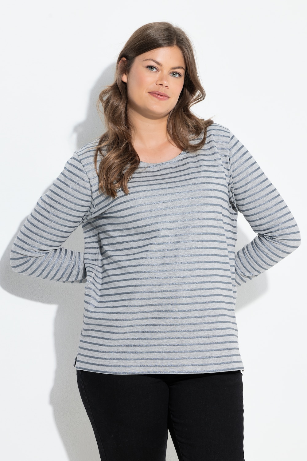 Große Größen Ringelshirt, Damen, grau, Größe: 40/42, Baumwolle/Viskose, LAURASON von LAURASON
