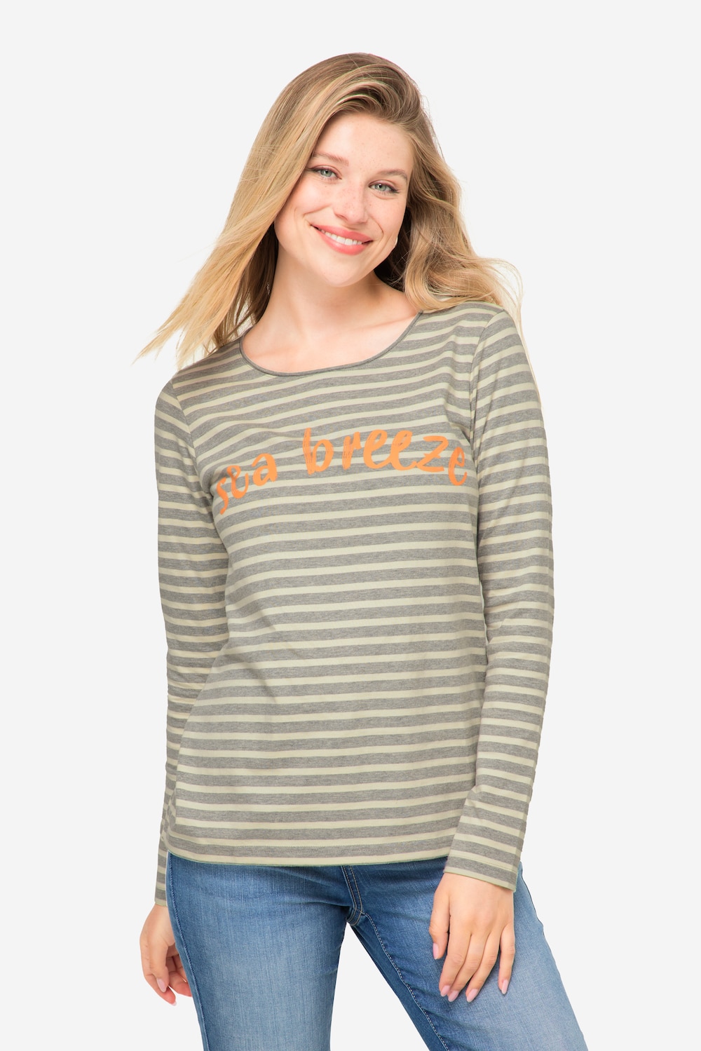 Große Größen Ringelshirt, Damen, grau, Größe: L, Baumwolle, LAURASON von LAURASON