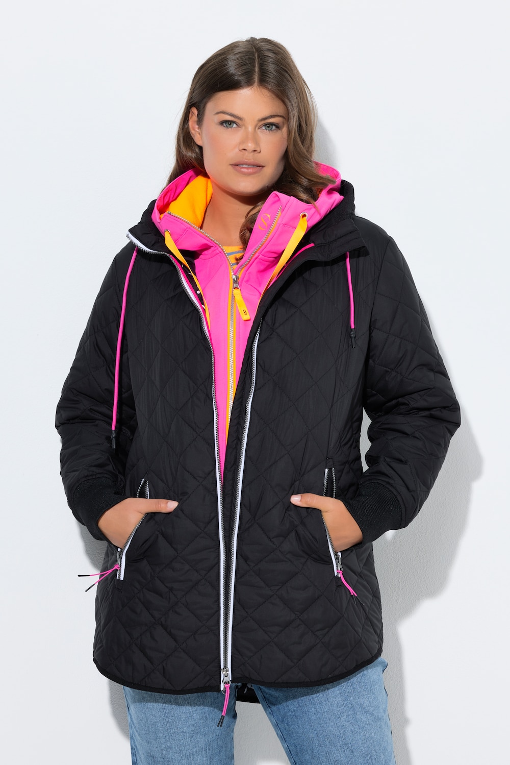 Große Größen Steppjacke mit Druckfutter, Damen, schwarz, Größe: 40/42, Polyester, LAURASON von LAURASON