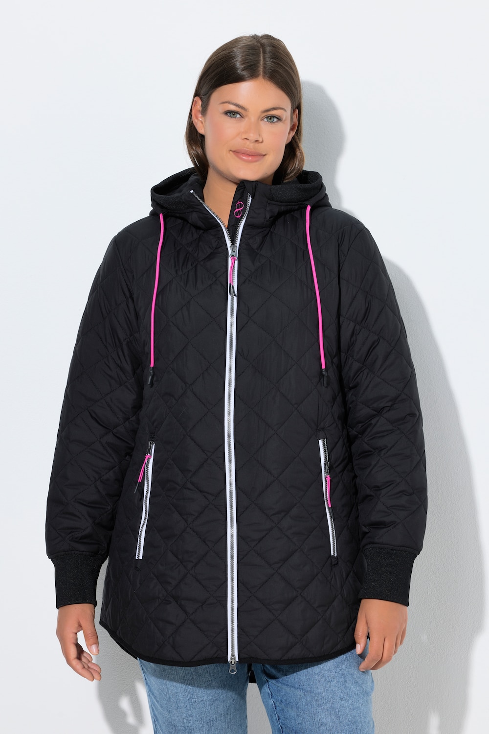 Große Größen Steppjacke mit Druckfutter, Damen, schwarz, Größe: 48/50, Polyester, LAURASON von LAURASON