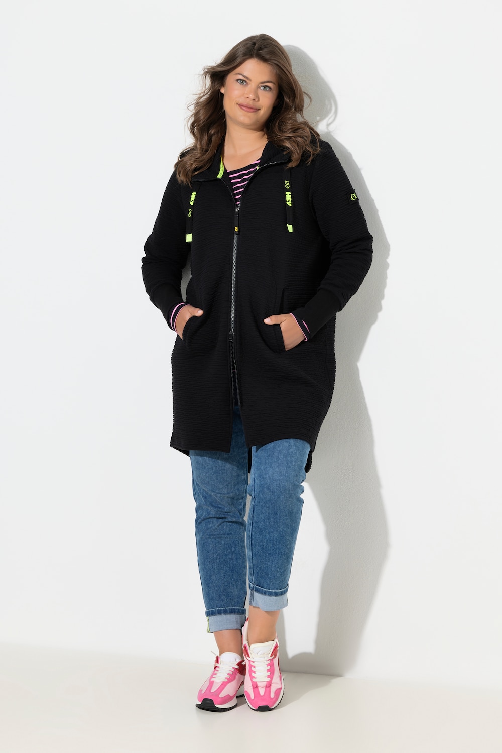 Große Größen Sweatjacke, Damen, schwarz, Größe: 44/46, Baumwolle, LAURASON von LAURASON