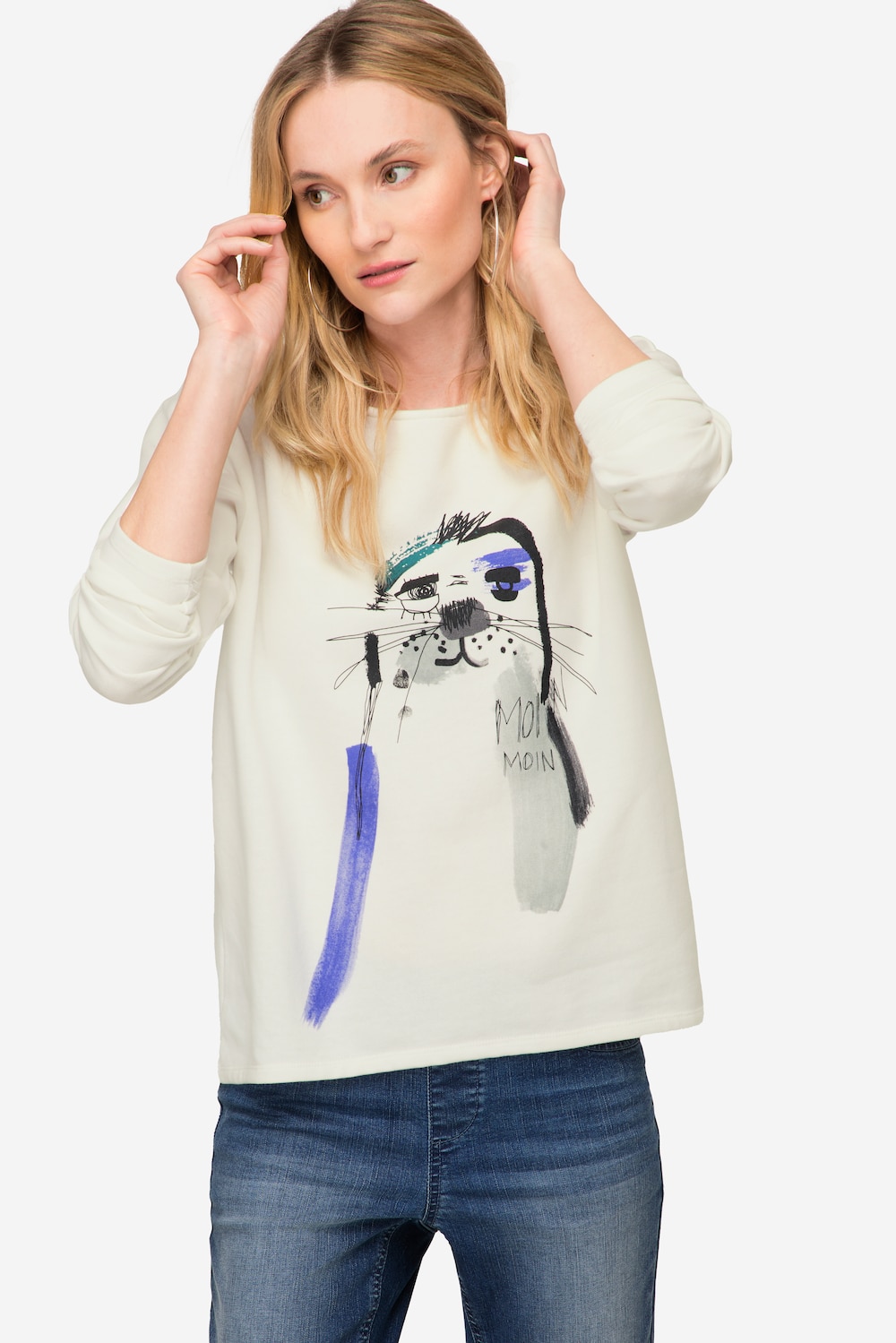 Große Größen Sweatshirt, Damen, beige, Größe: L, Baumwolle, LAURASON von LAURASON
