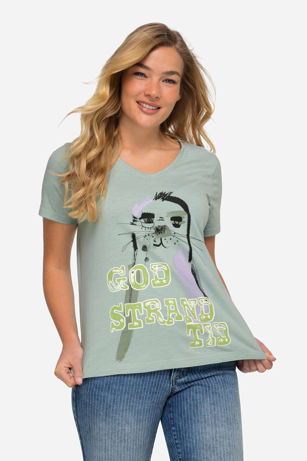 Große Größen T-Shirt. Robbe, Damen, türkis, Größe: L, Baumwolle, LAURASON von LAURASON