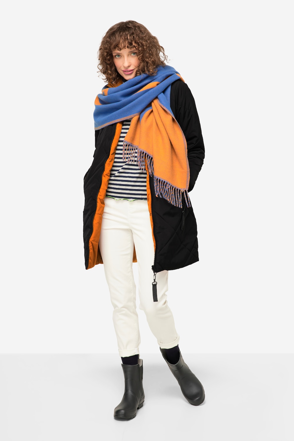 Große Größen Wende Long-Steppjacke, Damen, schwarz, Größe: M, Polyester, LAURASON von LAURASON