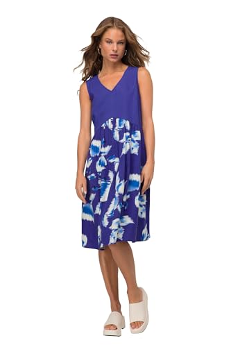 LAURASØN Leinenmix-Kleid, V-Ausschnitt, Rock mit Print, ärmellos blauviolett S 819661736-S von LAURASØN