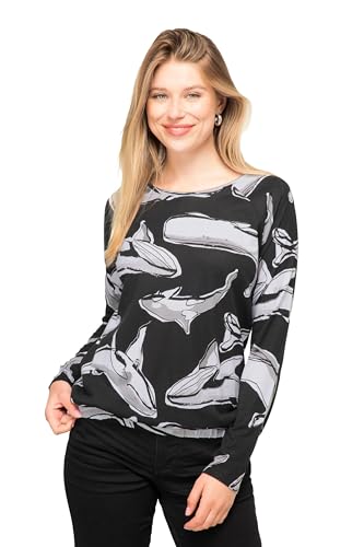 LAURASØN T-Shirt, Wal-Print, Rundhals, Langarm, elastischer Saum, Oeko-TEX schwarz XL 822964100-XL von LAURASØN