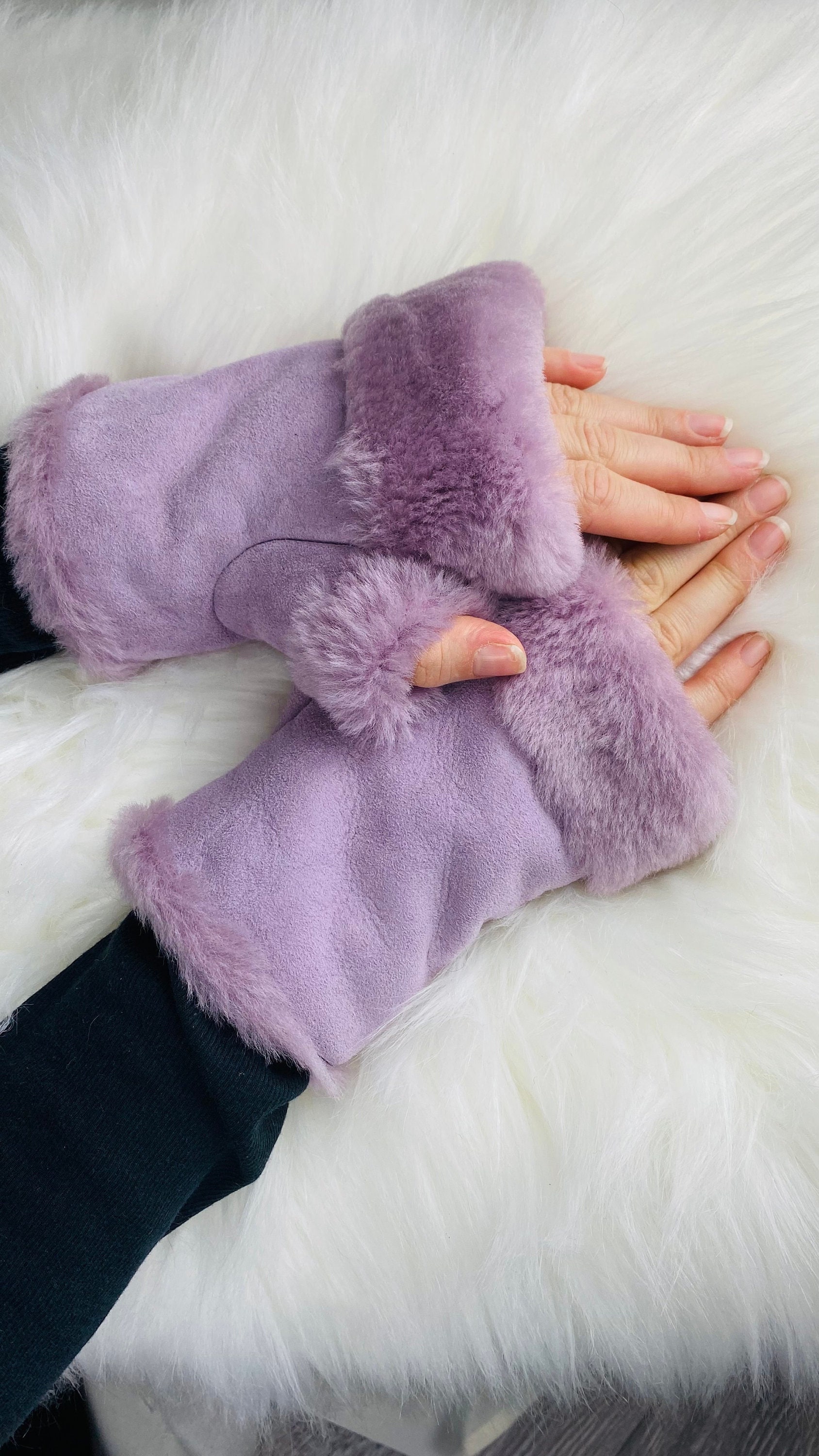 Fingerlose Handschuhe, Warme Winterhandschuhe Für Frauen, Schaffellhandschuhe, Echte Schaffellhandschuhe von LAURELNATUREL