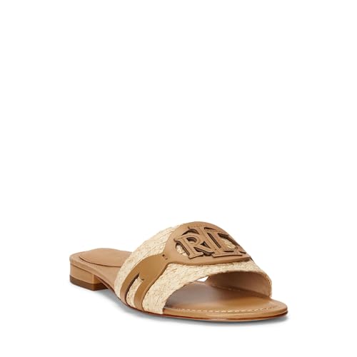 LAUREN Ralph Lauren Damen Alegra Raffia & Leder Slide Sandale, Braun, 41 EU von LAUREN Ralph Lauren