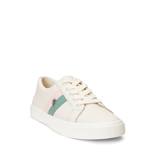 LAUREN Ralph Lauren Damen Janson Ii Sneaker aus Leder Ballerinas, Weiches Weiß/weiches Lorbeer/rosa Opal, 38 EU von LAUREN Ralph Lauren