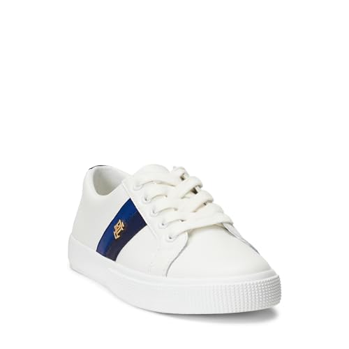 LAUREN Ralph Lauren Damen Janson Ii Sneakers aus Leder Sneaker, Snow White/Refind Navy/Indigo Sail, 42.5 EU von LAUREN Ralph Lauren