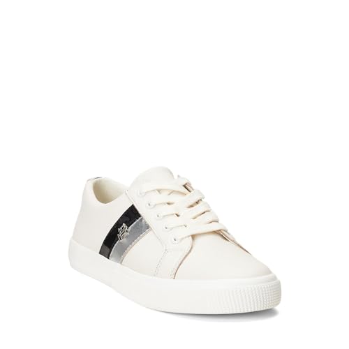 LAUREN Ralph Lauren Janson Damen-Sneaker, Ballerinas, Weiches Weiß/poliertes Silber/Schwarz, 38.5 EU von LAUREN Ralph Lauren